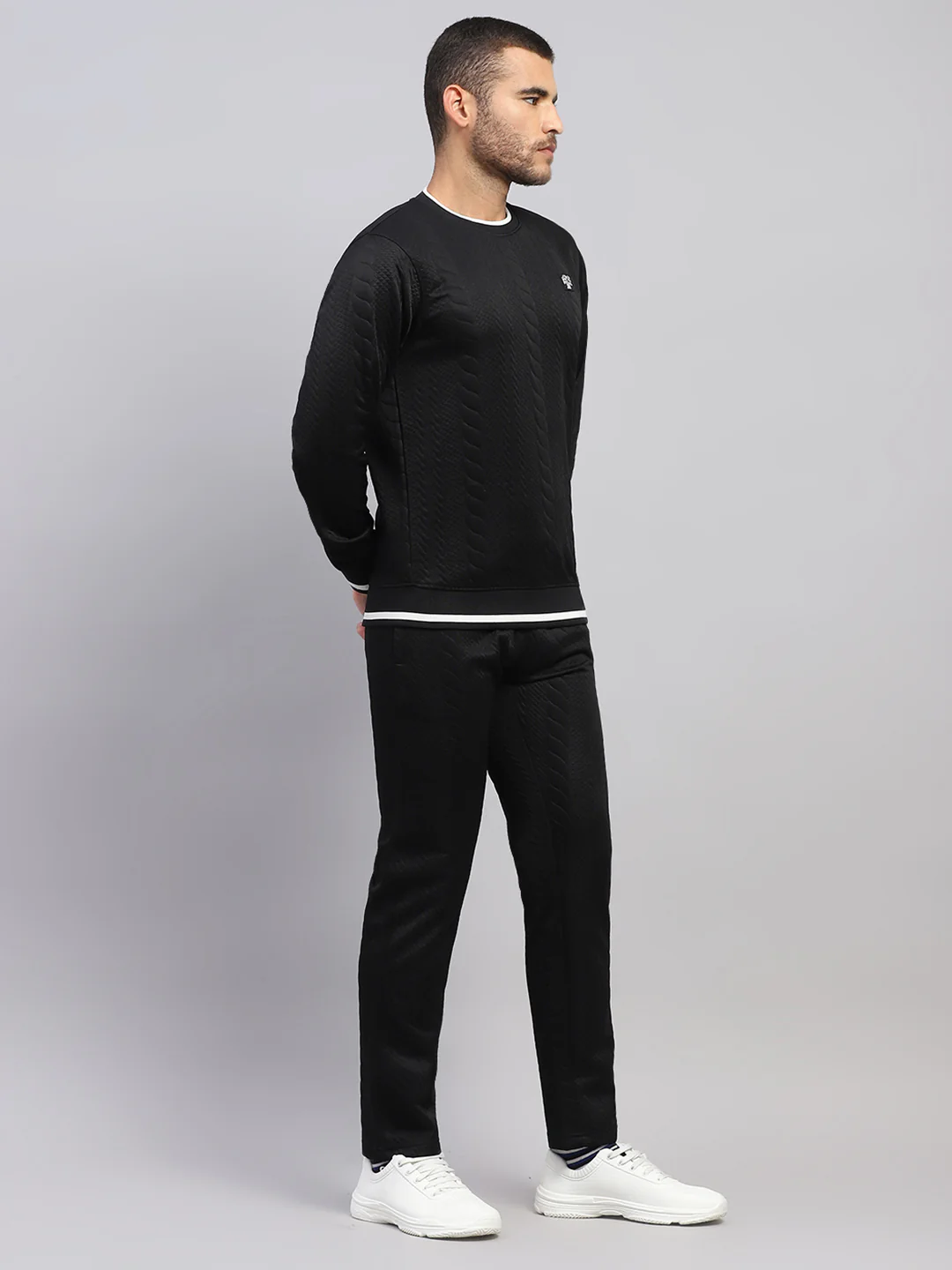 Rock.it Men Black Self Design Round Neck Sleeveless Winter Tracksuit - Image 4