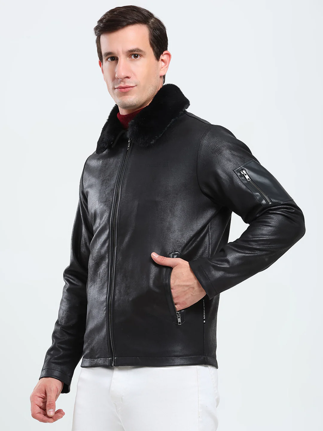 Rock.it Men Black Solid Collar Full Sleeve Jacket - Image 3