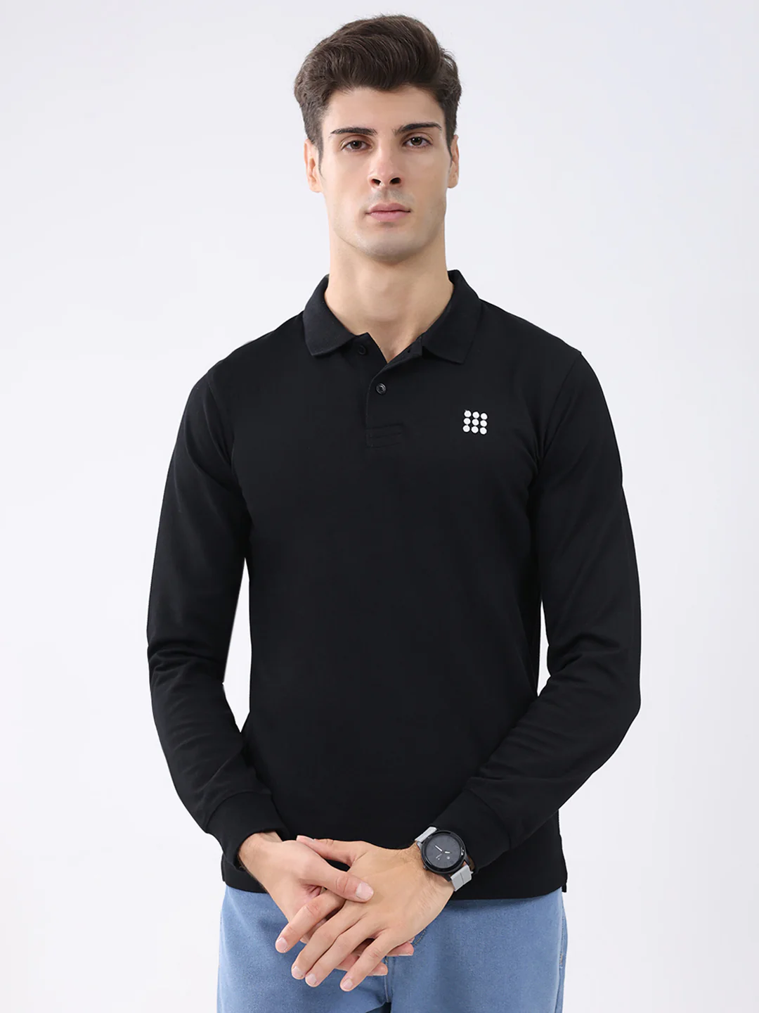 Rock.it Men Black Solid Collar Full Sleeve Winter T-Shirt