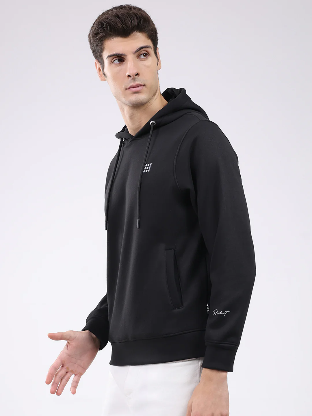 Rock.it Men Black Solid Hooded Full Sleeve Sweatshirt - Image 3