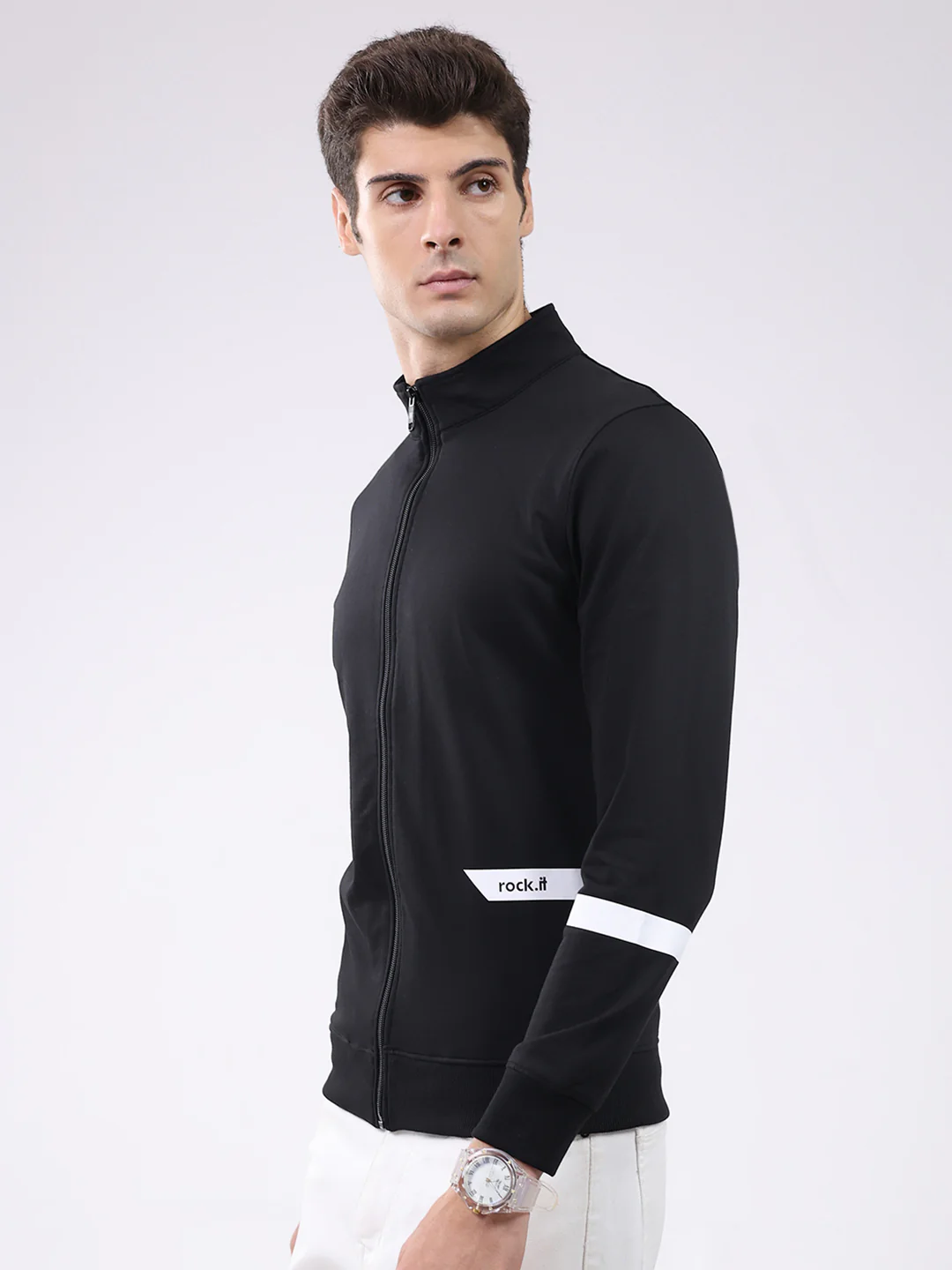 Rock.it Men Black Solid Mock Neck Full Sleeve Sweatshirt - Image 3