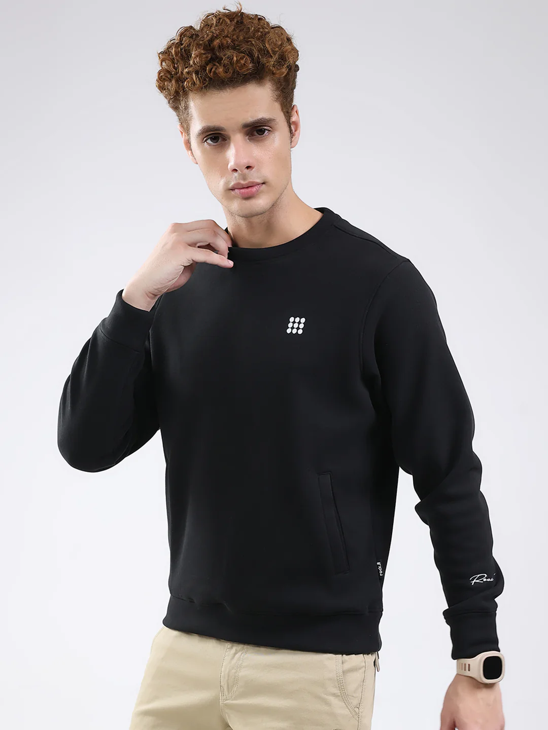 Rock.it Men Black Solid Round Neck Full Sleeve Sweatshirt - Image 3