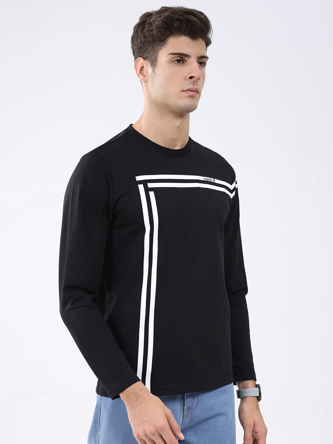 Rock.it Men Black Solid Round Neck Full Sleeve Winter T-Shirt - Image 4