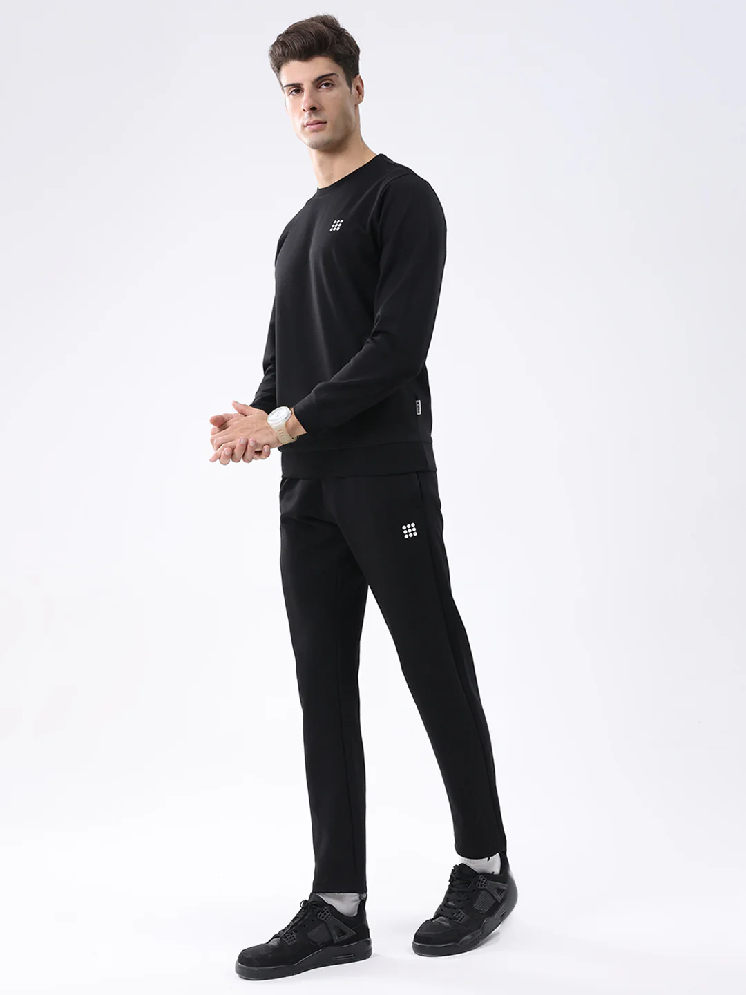 Rock.it Men Black Solid Round Neck Full Sleeve Winter Tracksuit - Image 3
