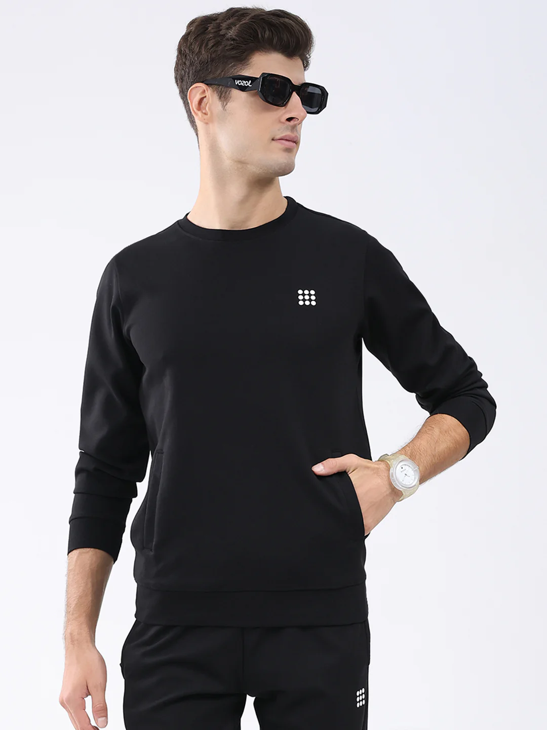 Rock.it Men Black Solid Round Neck Full Sleeve Winter Tracksuit - Image 6