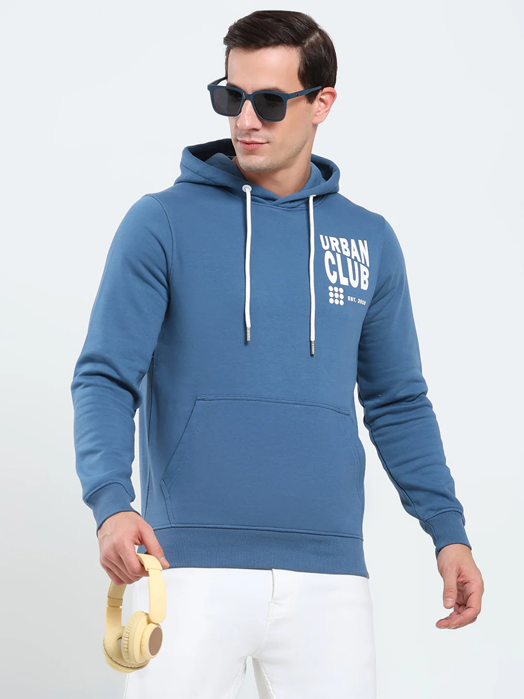 Rock.it Men Blue Printed Hooded Full Sleeve Sweatshirt - Image 6