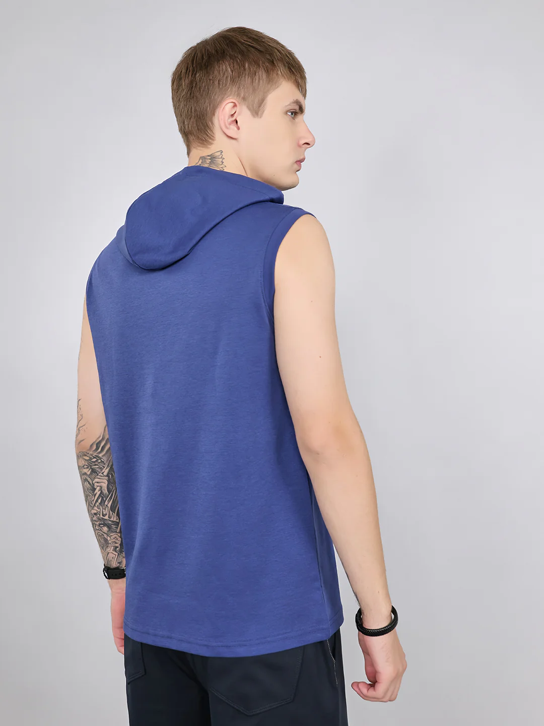 Rock.it Men Blue Solid Hooded Sleeveless T-Shirt - Image 5