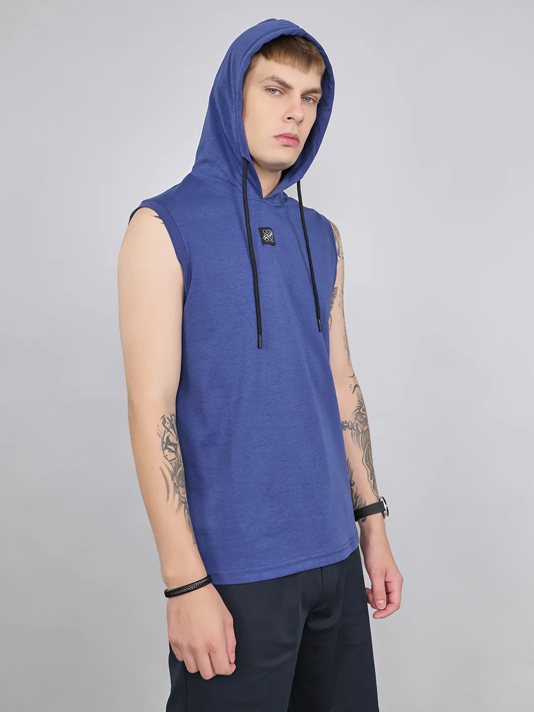 Rock.it Men Blue Solid Hooded Sleeveless T-Shirt - Image 7