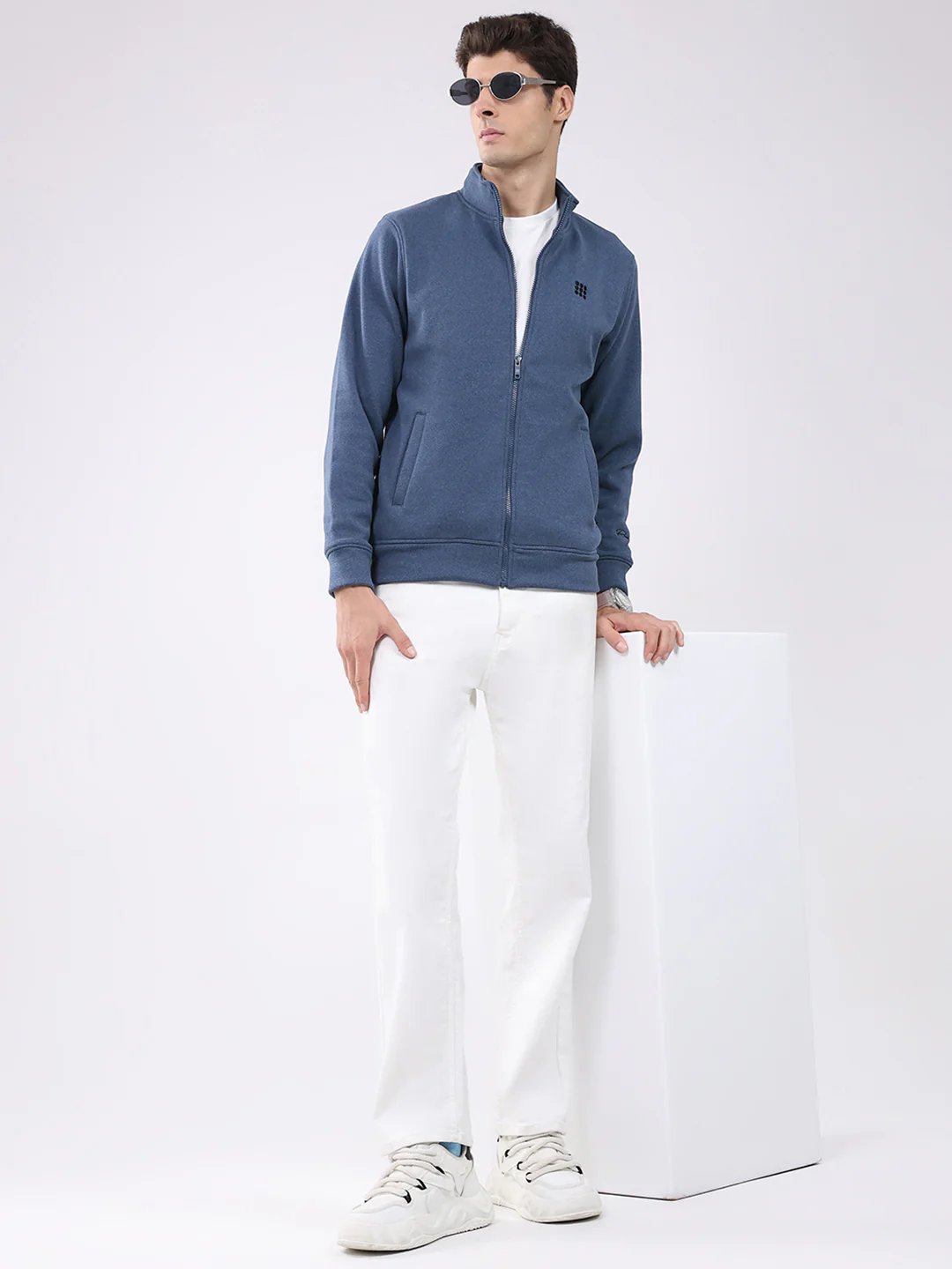 Rock.it Men Blue Solid Mock Neck Full Sleeve Sweatshirt - Image 2