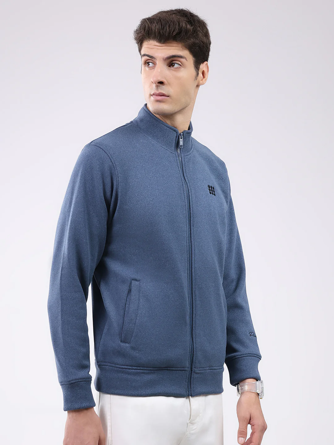 Rock.it Men Blue Solid Mock Neck Full Sleeve Sweatshirt - Image 4
