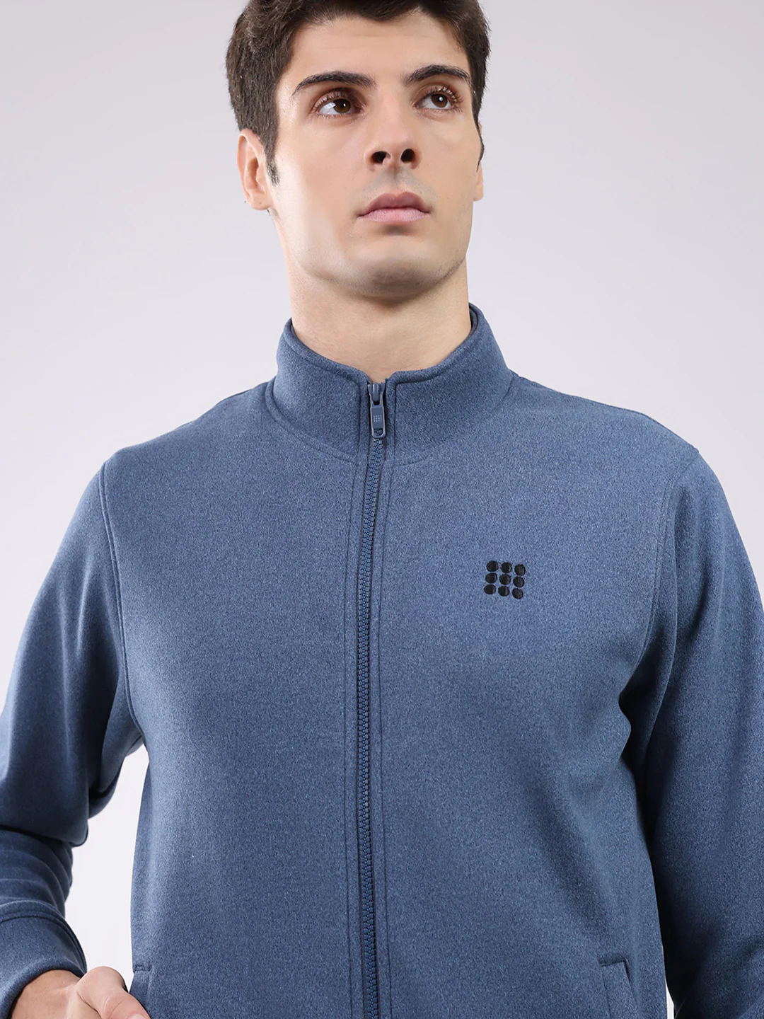 Rock.it Men Blue Solid Mock Neck Full Sleeve Sweatshirt - Image 6