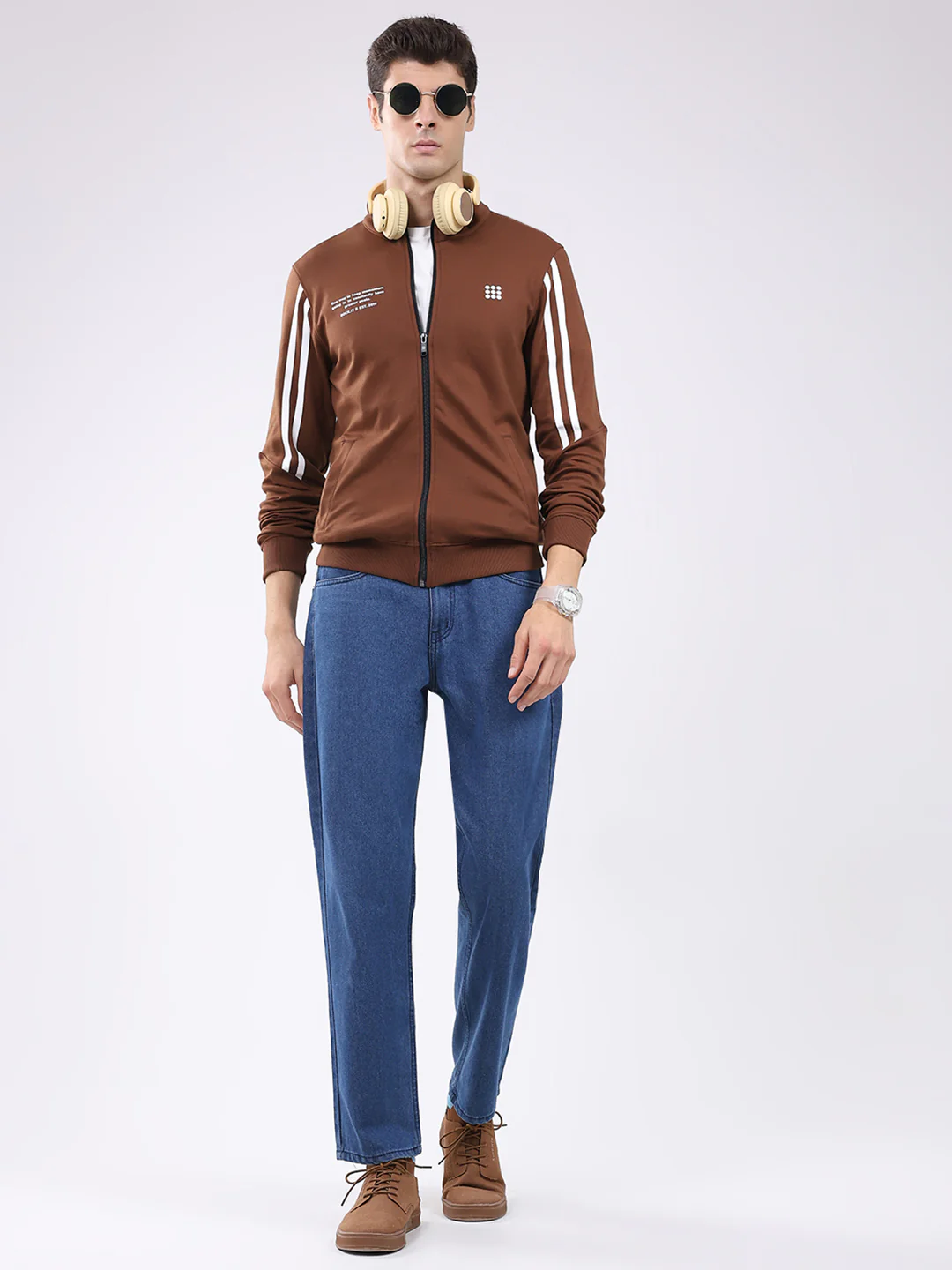 Rock.it Men Brown Printed Mock Neck Full Sleeve Sweatshirt - Image 2