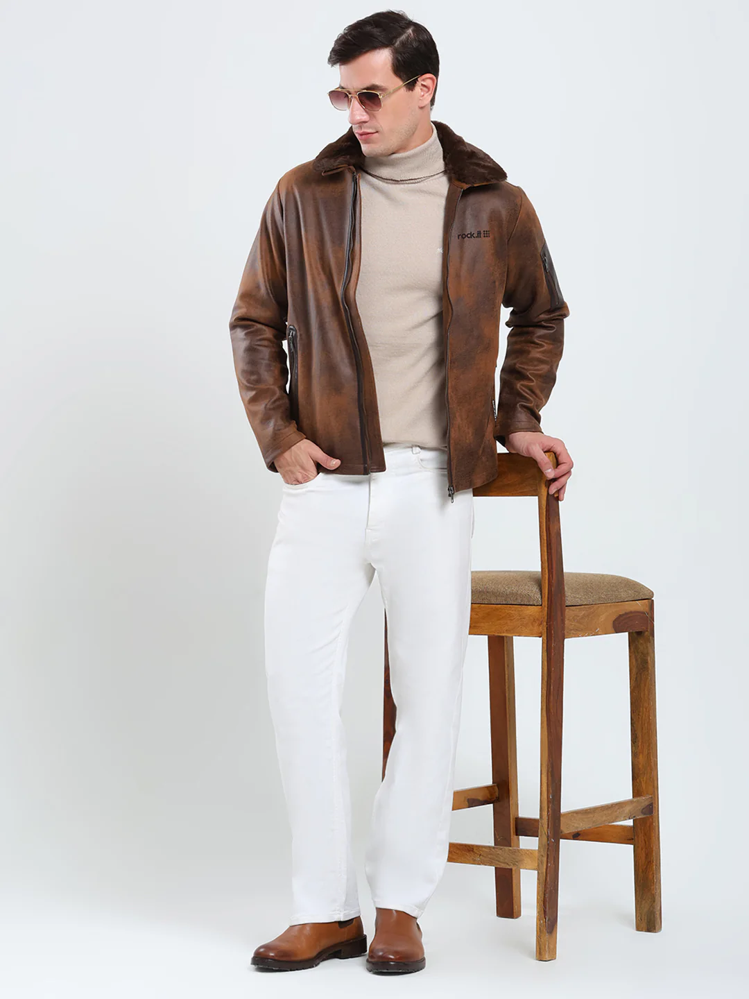 Rock.it Men Brown Solid Collar Full Sleeve Jacket - Image 2