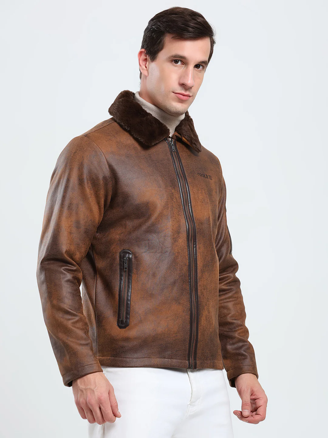 Rock.it Men Brown Solid Collar Full Sleeve Jacket - Image 4