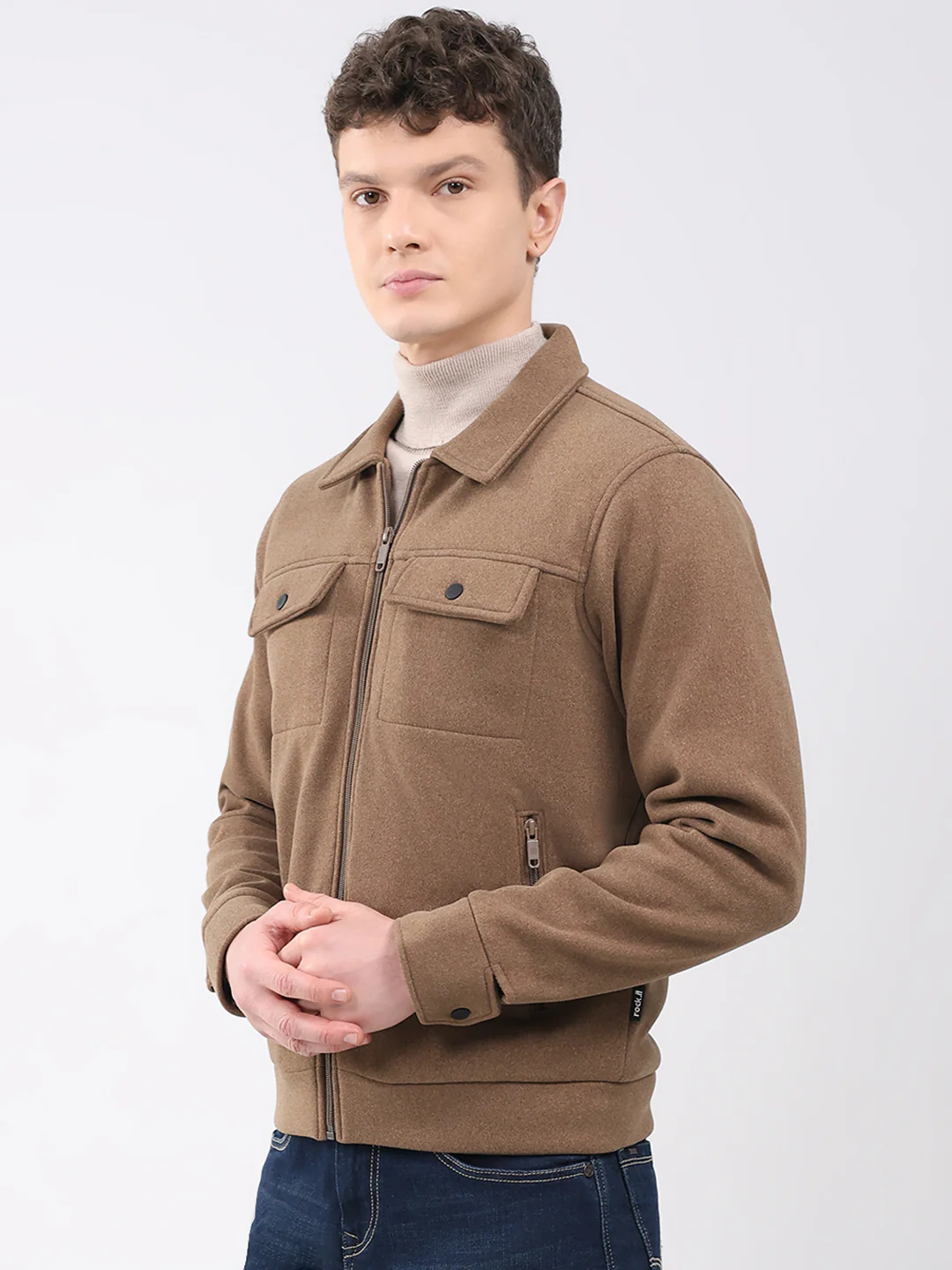 Rock.it Men Brown Solid Collar Full Sleeve Knitted Jacket - Image 3