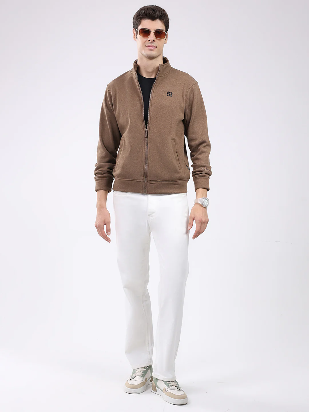 Rock.it Men Brown Solid Mock Neck Full Sleeve Sweatshirt - Image 2