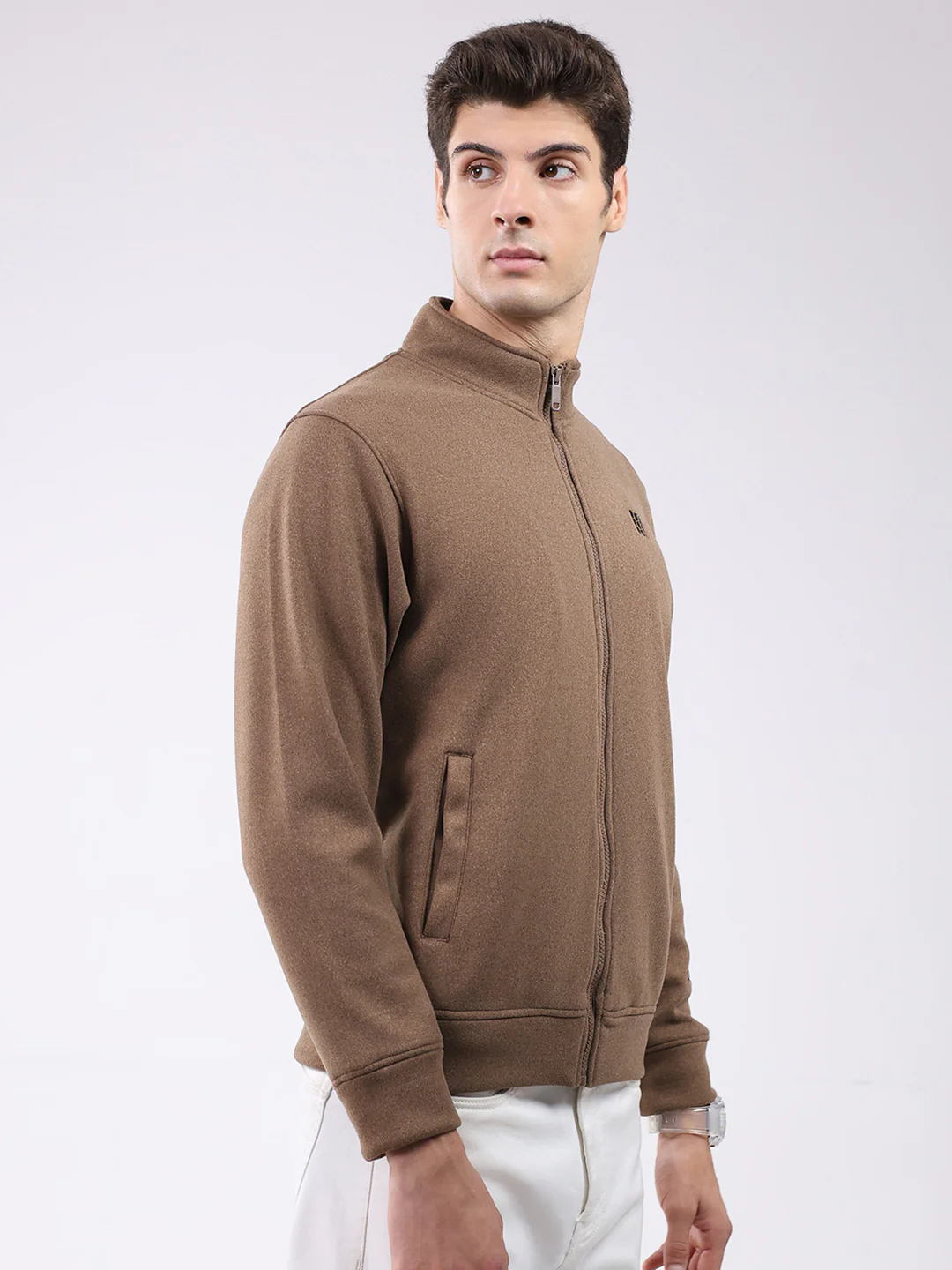 Rock.it Men Brown Solid Mock Neck Full Sleeve Sweatshirt - Image 4