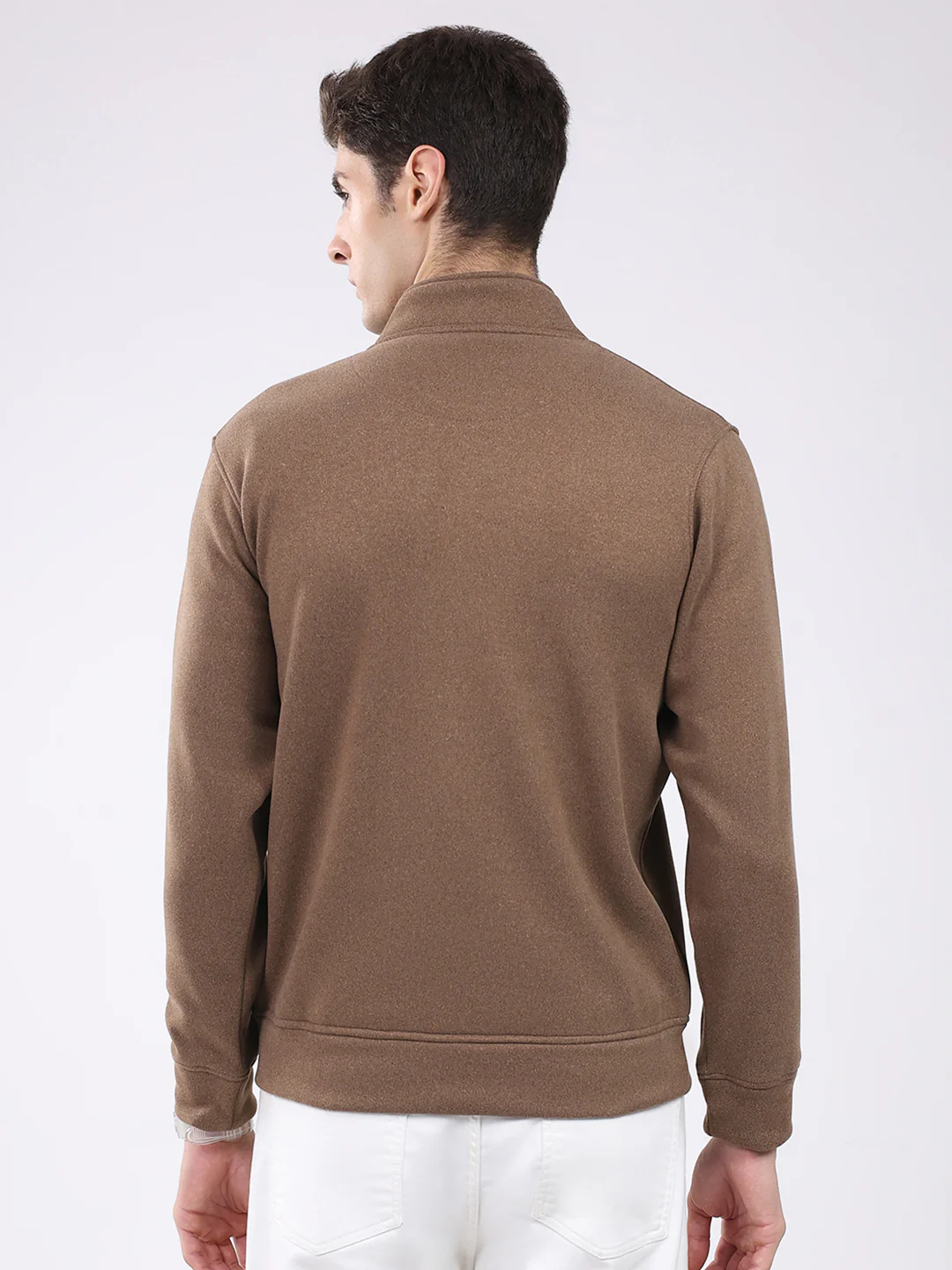 Rock.it Men Brown Solid Mock Neck Full Sleeve Sweatshirt - Image 5