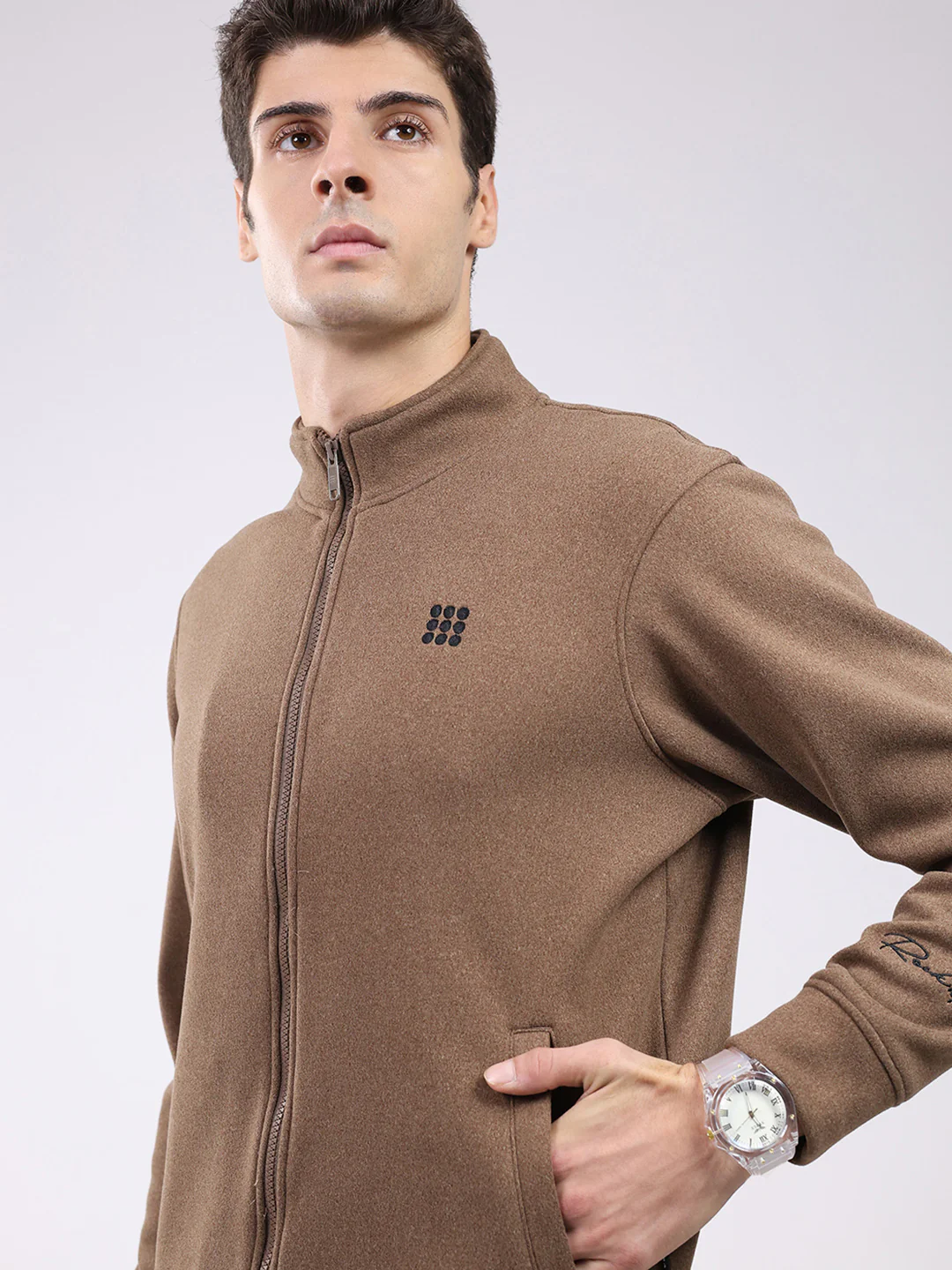 Rock.it Men Brown Solid Mock Neck Full Sleeve Sweatshirt - Image 6
