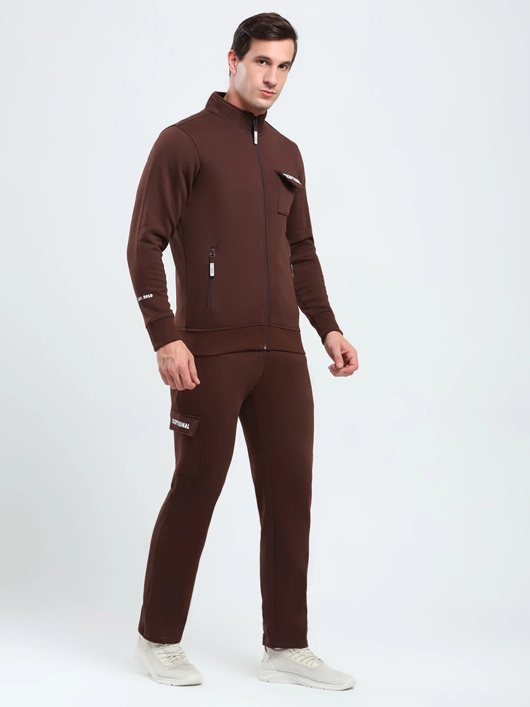 Rock.it Men Brown Solid Mock Neck Full Sleeve Winter Tracksuit - Image 4