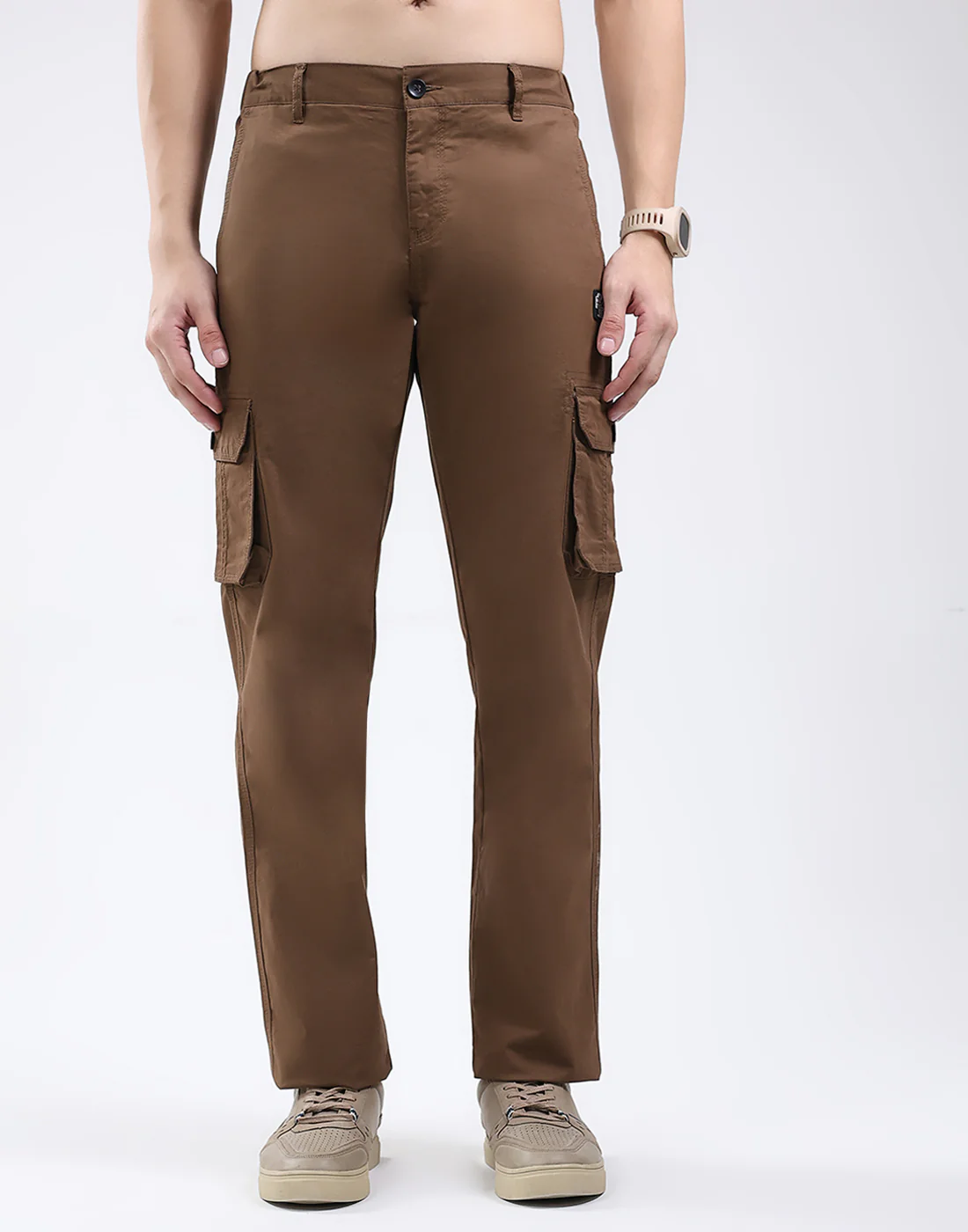 Rock.it Men Brown Solid Regular Fit Cargo