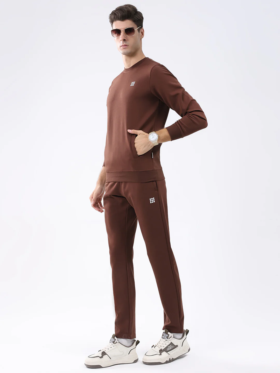 Rock.it Men Brown Solid Round Neck Full Sleeve Winter Tracksuit - Image 2