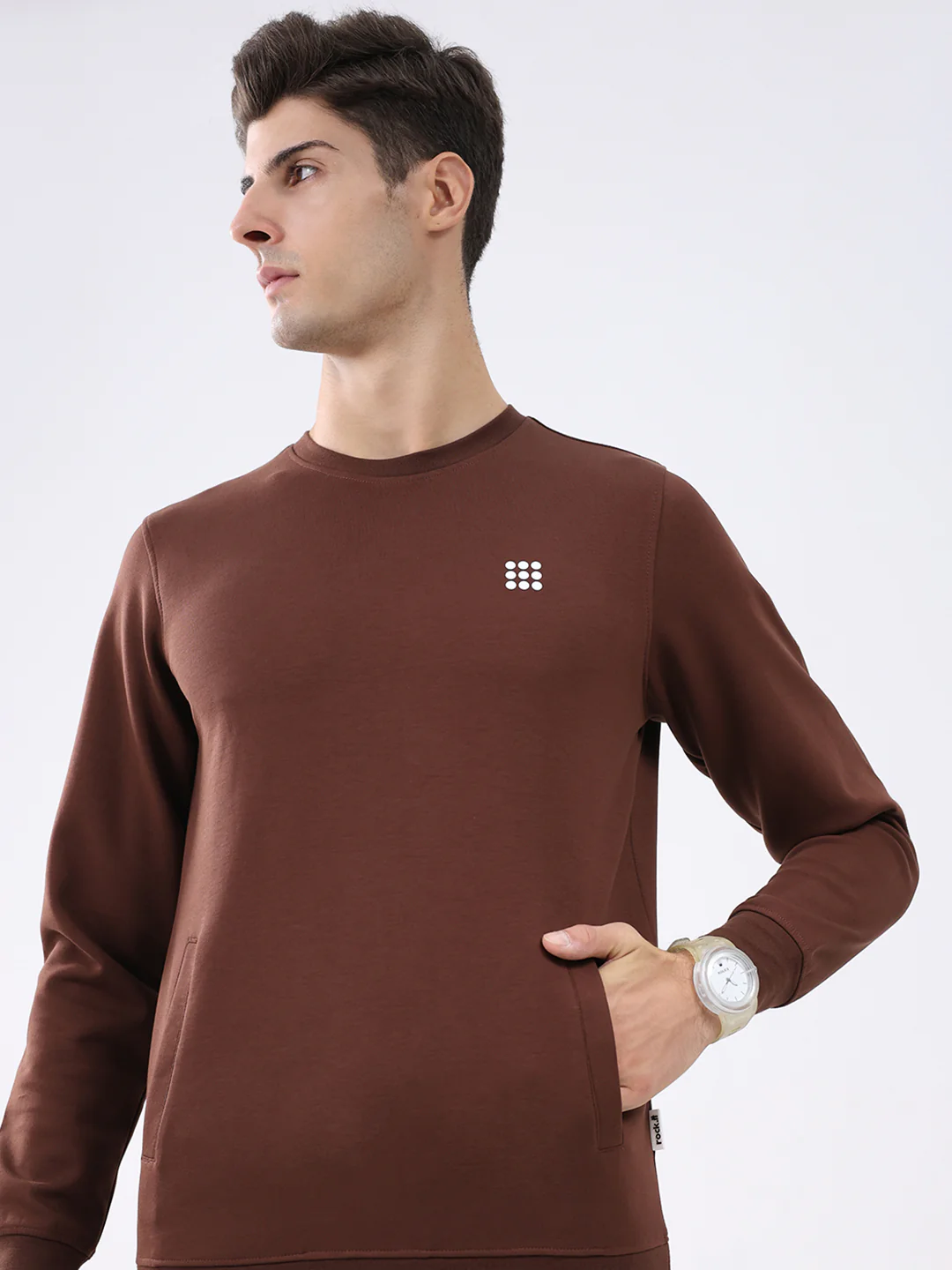 Rock.it Men Brown Solid Round Neck Full Sleeve Winter Tracksuit - Image 8