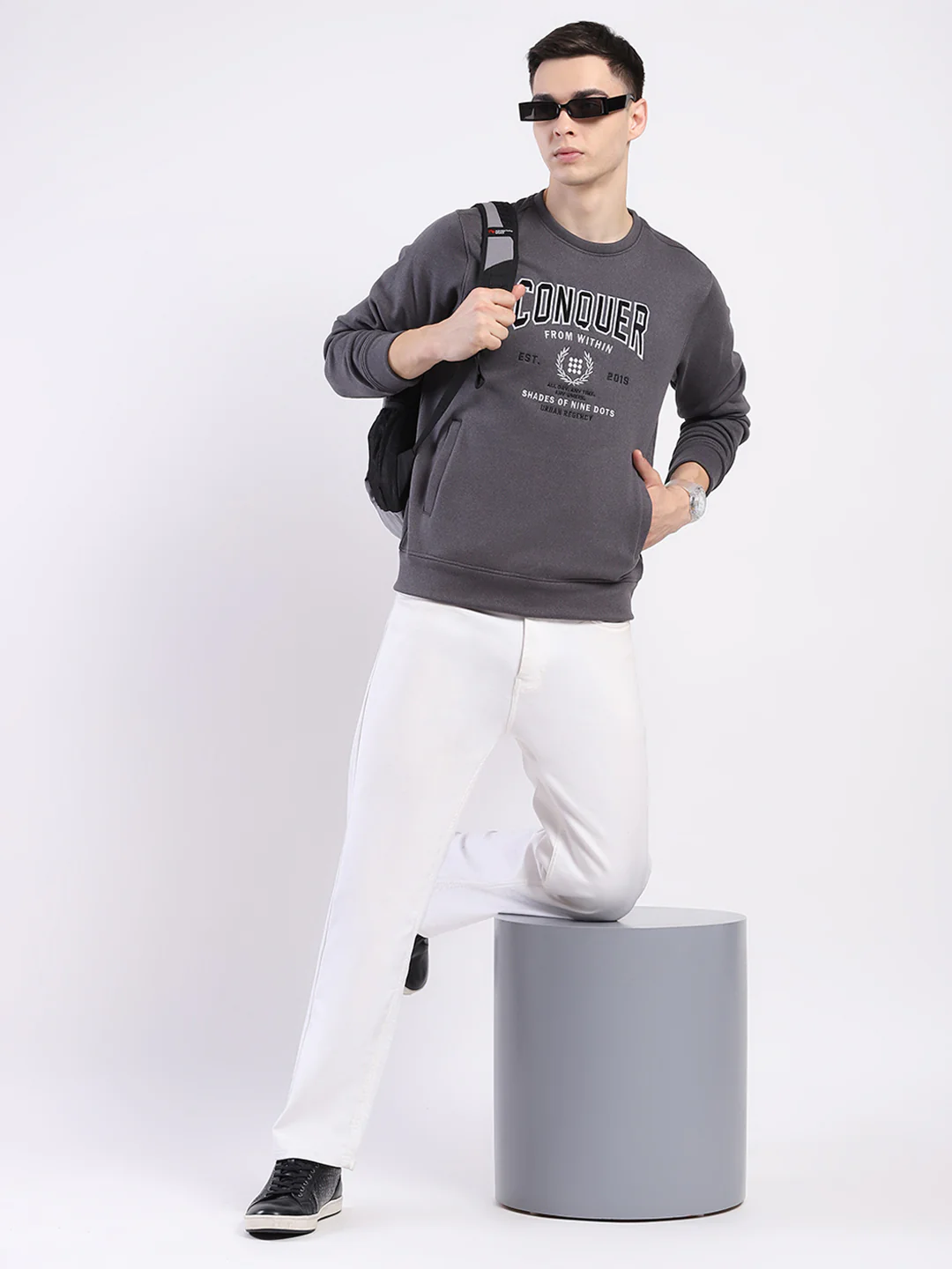 Rock.it Men Charcoal Printed Round Neck Full Sleeve Sweatshirt - Image 2