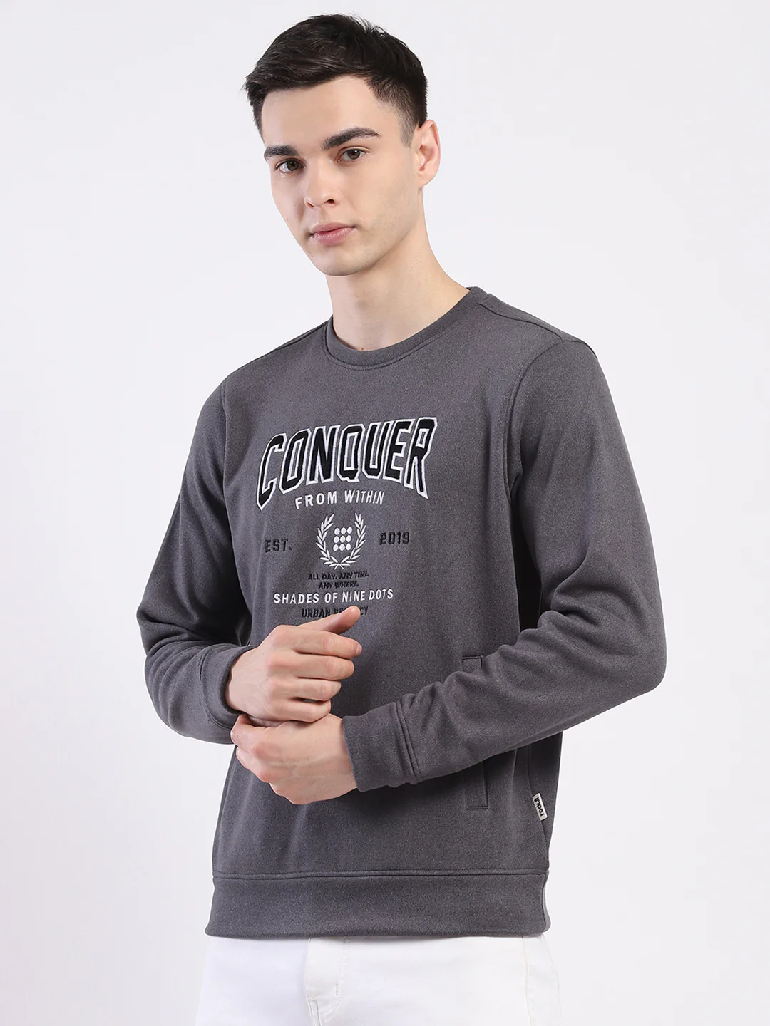 Rock.it Men Charcoal Printed Round Neck Full Sleeve Sweatshirt - Image 3
