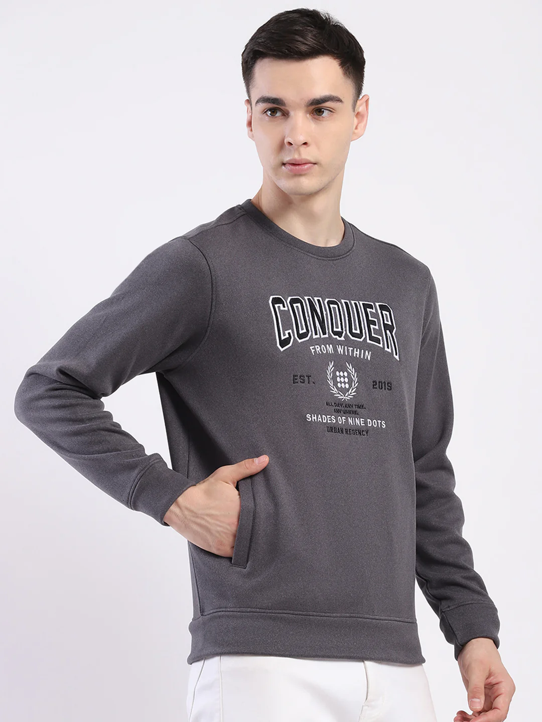 Rock.it Men Charcoal Printed Round Neck Full Sleeve Sweatshirt - Image 4