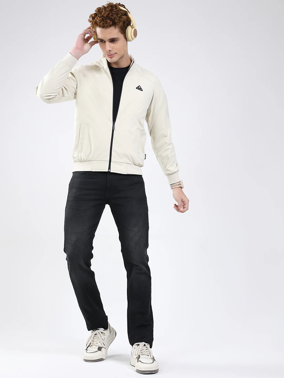 Rock.it Men Cream Solid Mock Neck Full Sleeve Jacket - Image 2