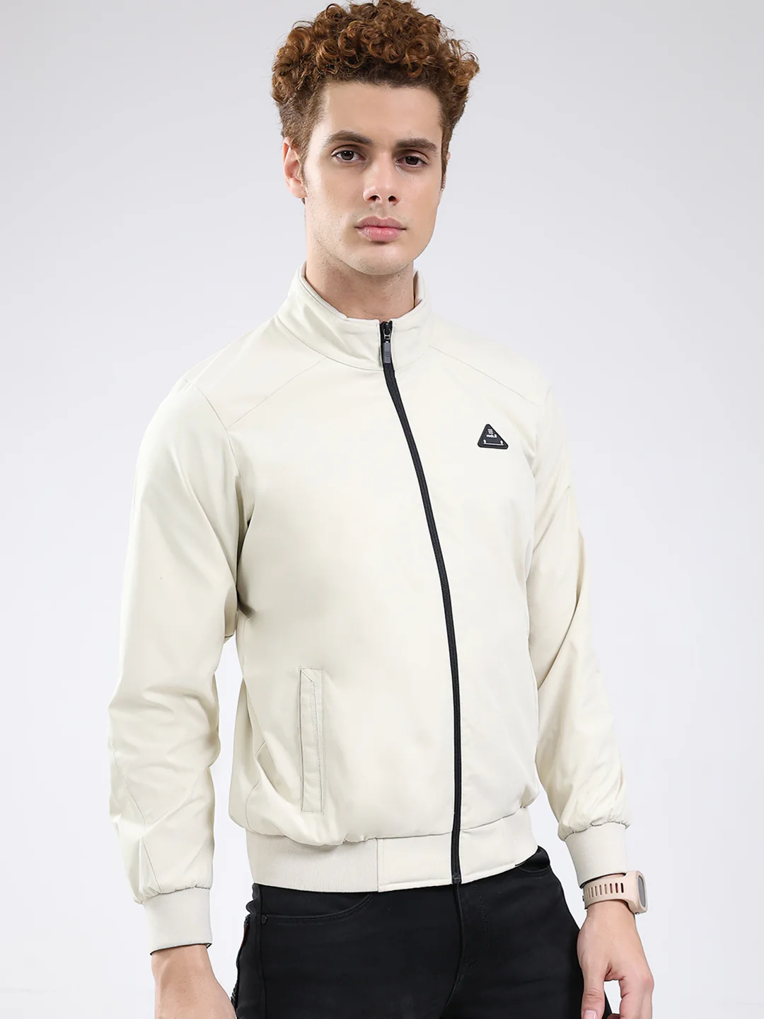 Rock.it Men Cream Solid Mock Neck Full Sleeve Jacket - Image 4