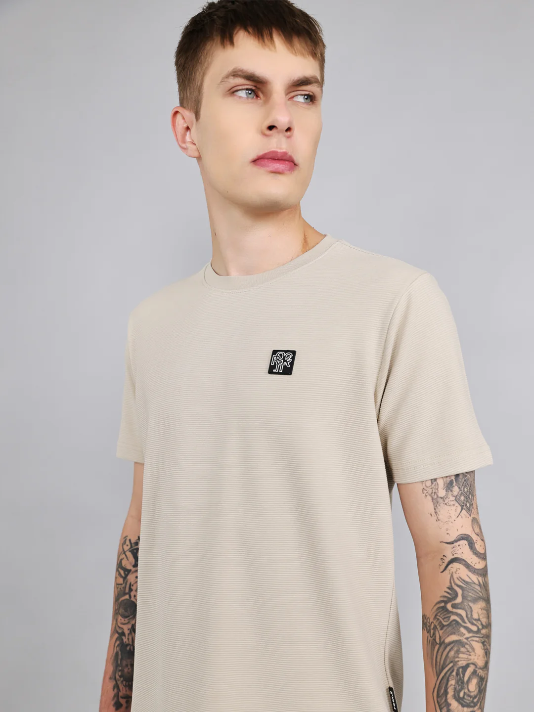 Rock.it Men Cream Solid Round Neck Half Sleeve Cords Set - Image 5