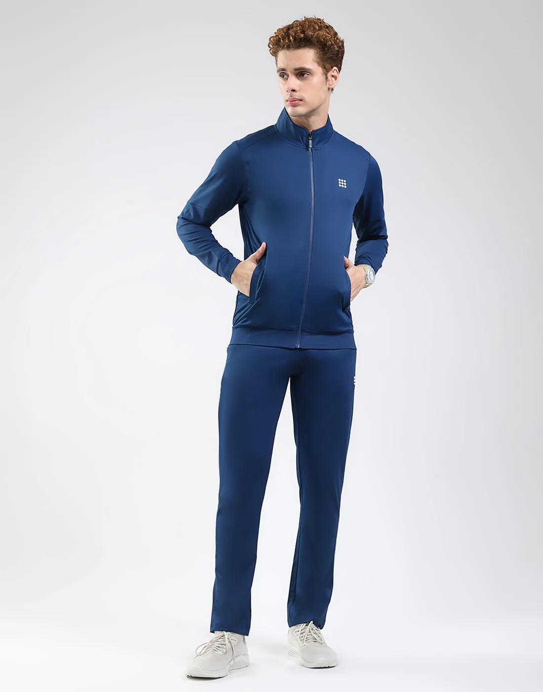 Rock.it Men Dark Blue Solid Mock Neck Full Sleeve Winter Tracksuit