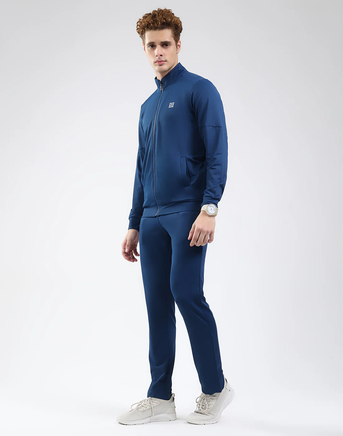Rock.it Men Dark Blue Solid Mock Neck Full Sleeve Winter Tracksuit - Image 3