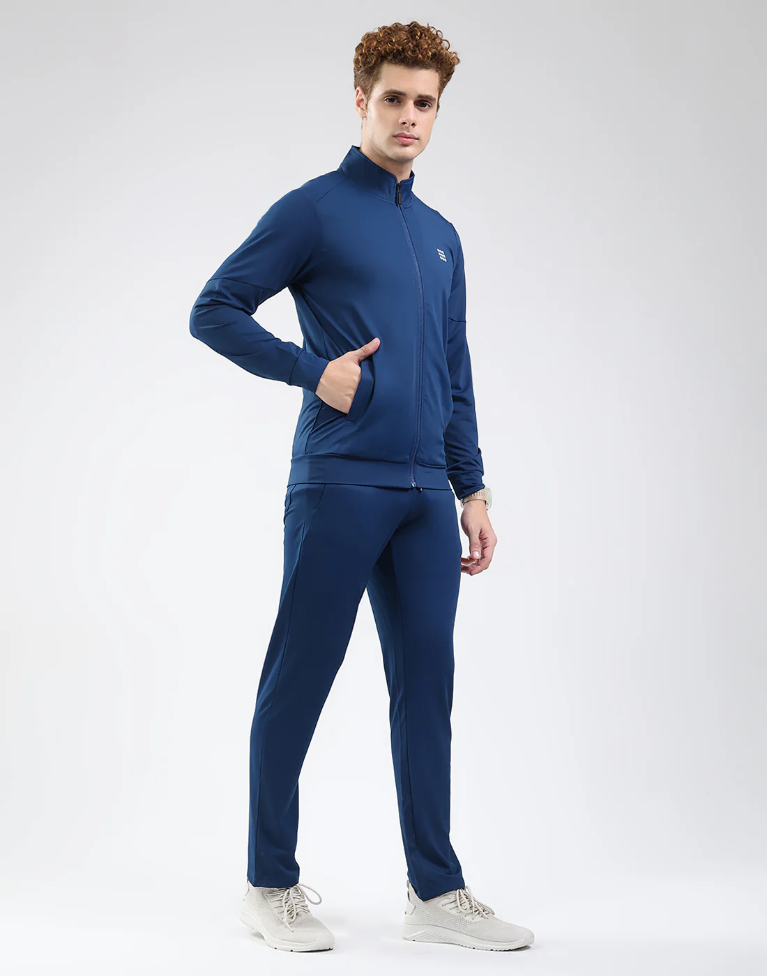 Rock.it Men Dark Blue Solid Mock Neck Full Sleeve Winter Tracksuit - Image 4