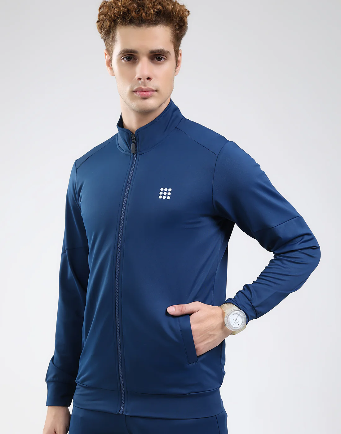 Rock.it Men Dark Blue Solid Mock Neck Full Sleeve Winter Tracksuit - Image 6