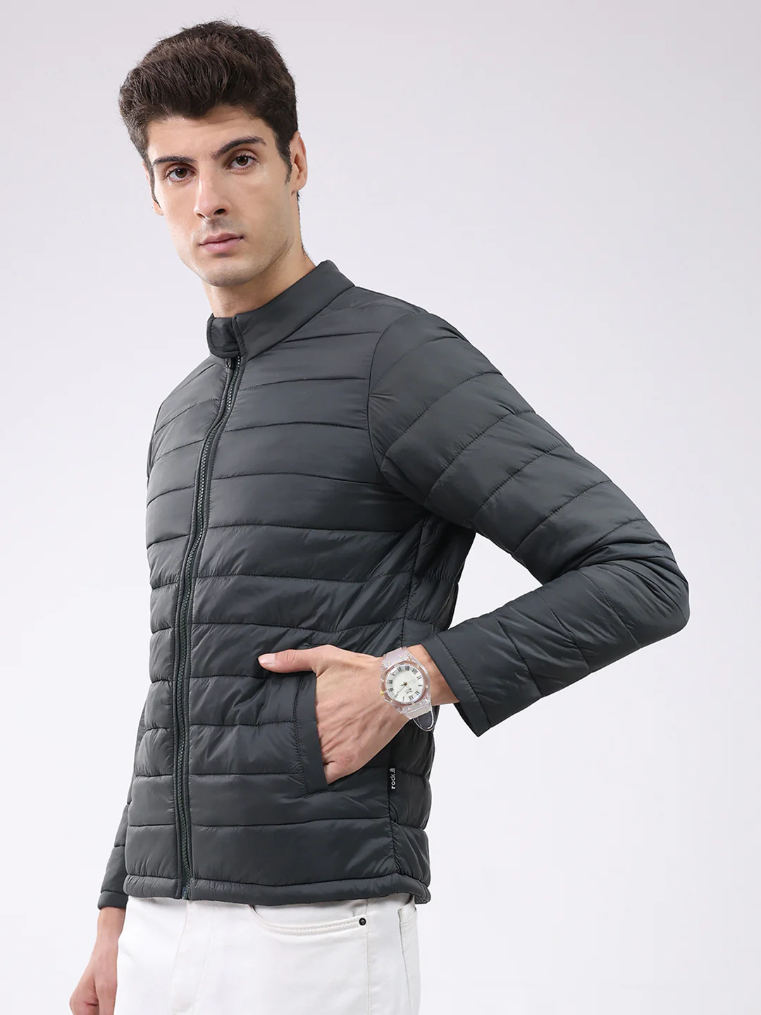 Rock.it Men Dark Green Solid Mock Neck Full Sleeve Jacket - Image 3
