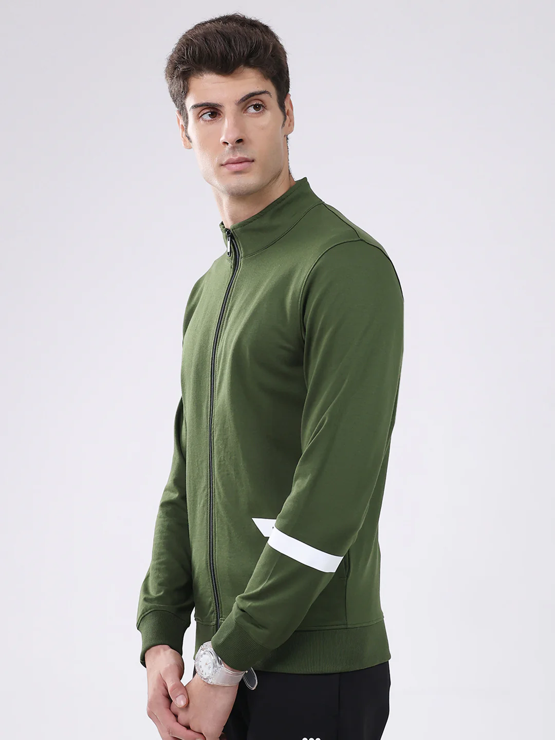 Rock.it Men Green Solid Mock Neck Full Sleeve Sweatshirt - Image 3