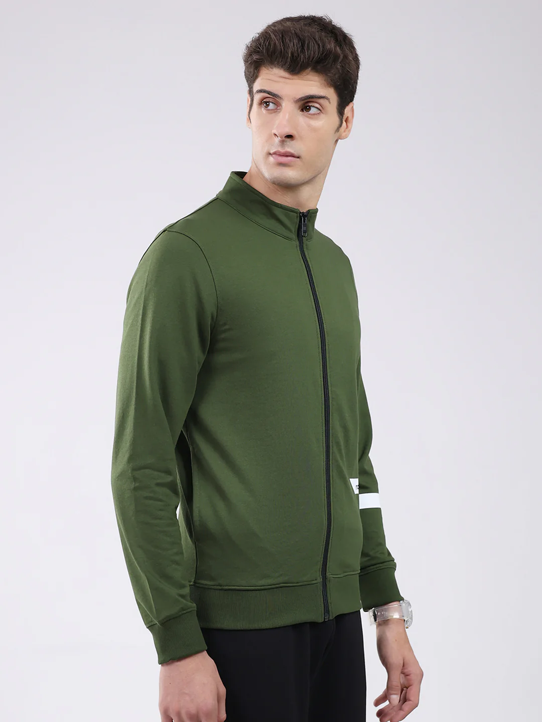 Rock.it Men Green Solid Mock Neck Full Sleeve Sweatshirt - Image 4