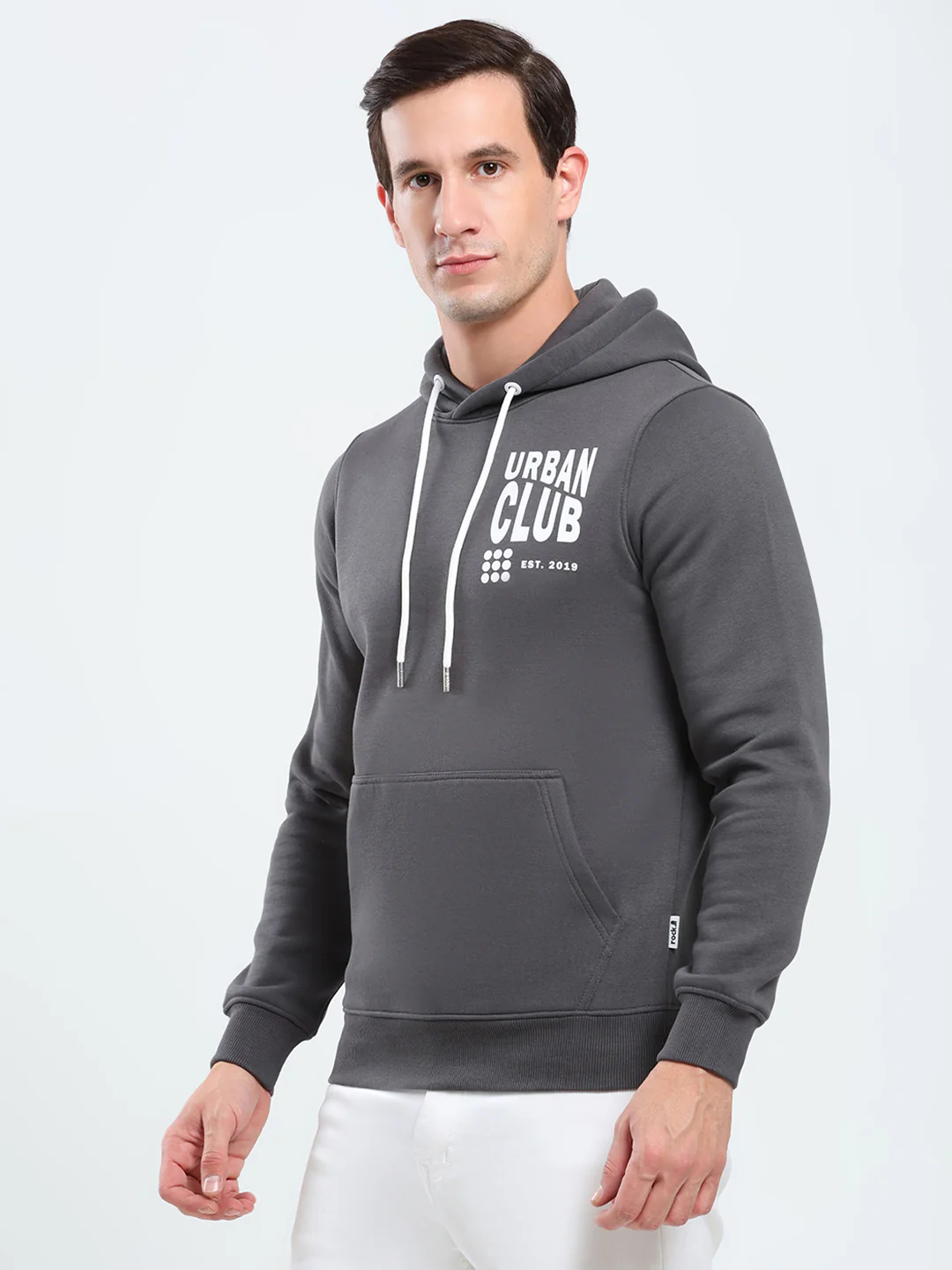 Rock.it Men Grey Printed Hooded Full Sleeve Sweatshirt - Image 3