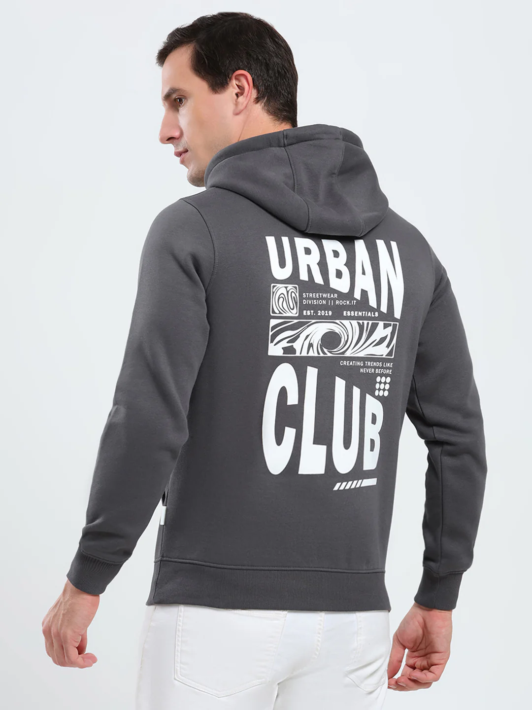 Rock.it Men Grey Printed Hooded Full Sleeve Sweatshirt - Image 5
