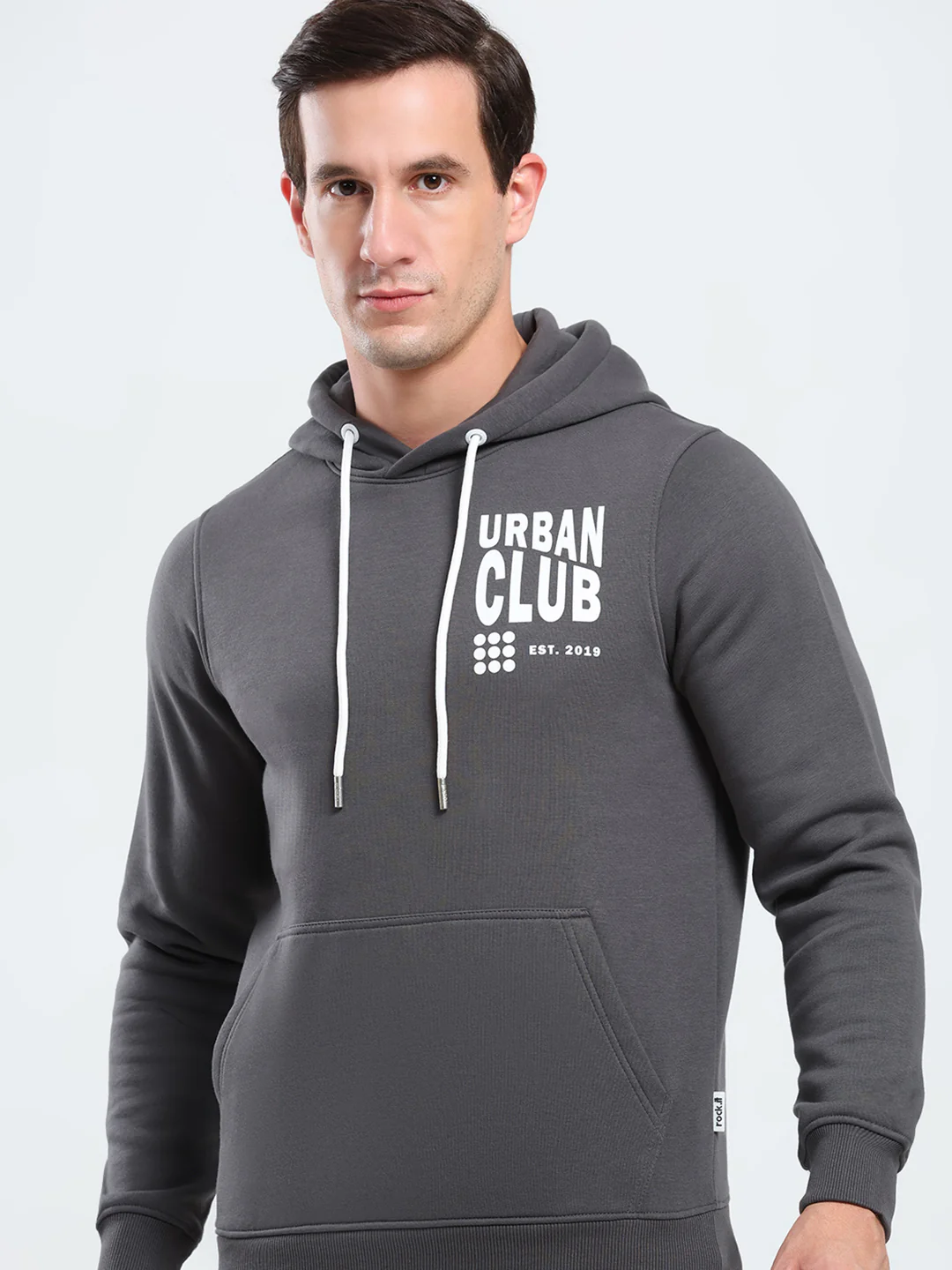 Rock.it Men Grey Printed Hooded Full Sleeve Sweatshirt - Image 7