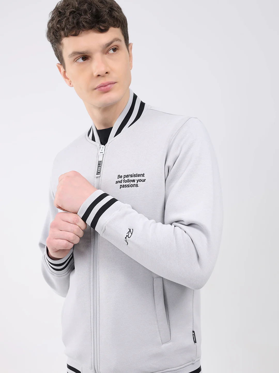 Rock.it Men Grey Solid Band Neck Full Sleeve Sweatshirt - Image 7