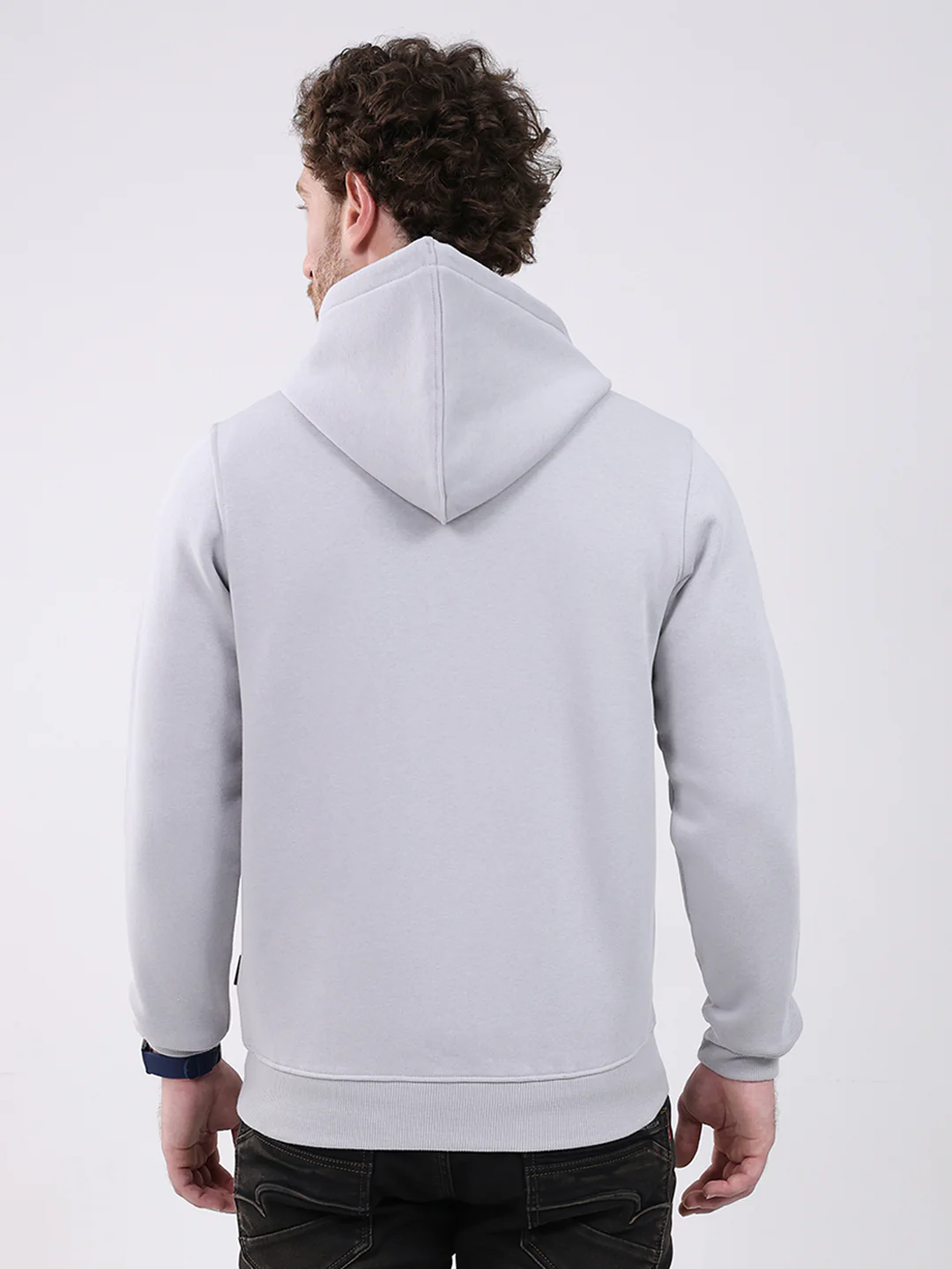 Rock.it Men Grey Solid Hooded Full Sleeve Sweatshirt - Image 5