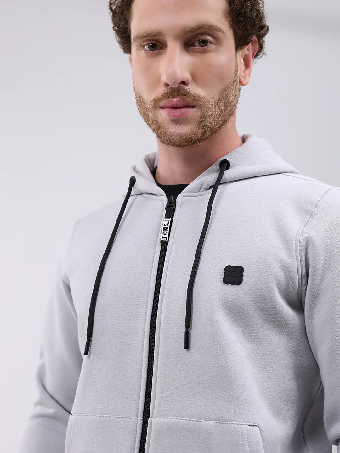 Rock.it Men Grey Solid Hooded Full Sleeve Sweatshirt - Image 8