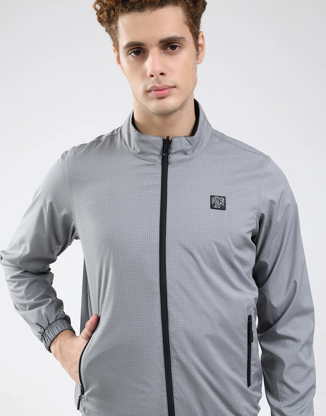 Rock.it Men Grey Solid Mock Neck Full Sleeve Jacket - Image 2