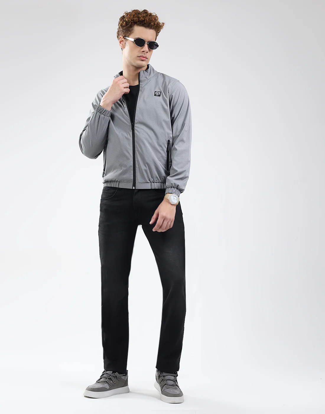 Rock.it Men Grey Solid Mock Neck Full Sleeve Jacket - Image 3