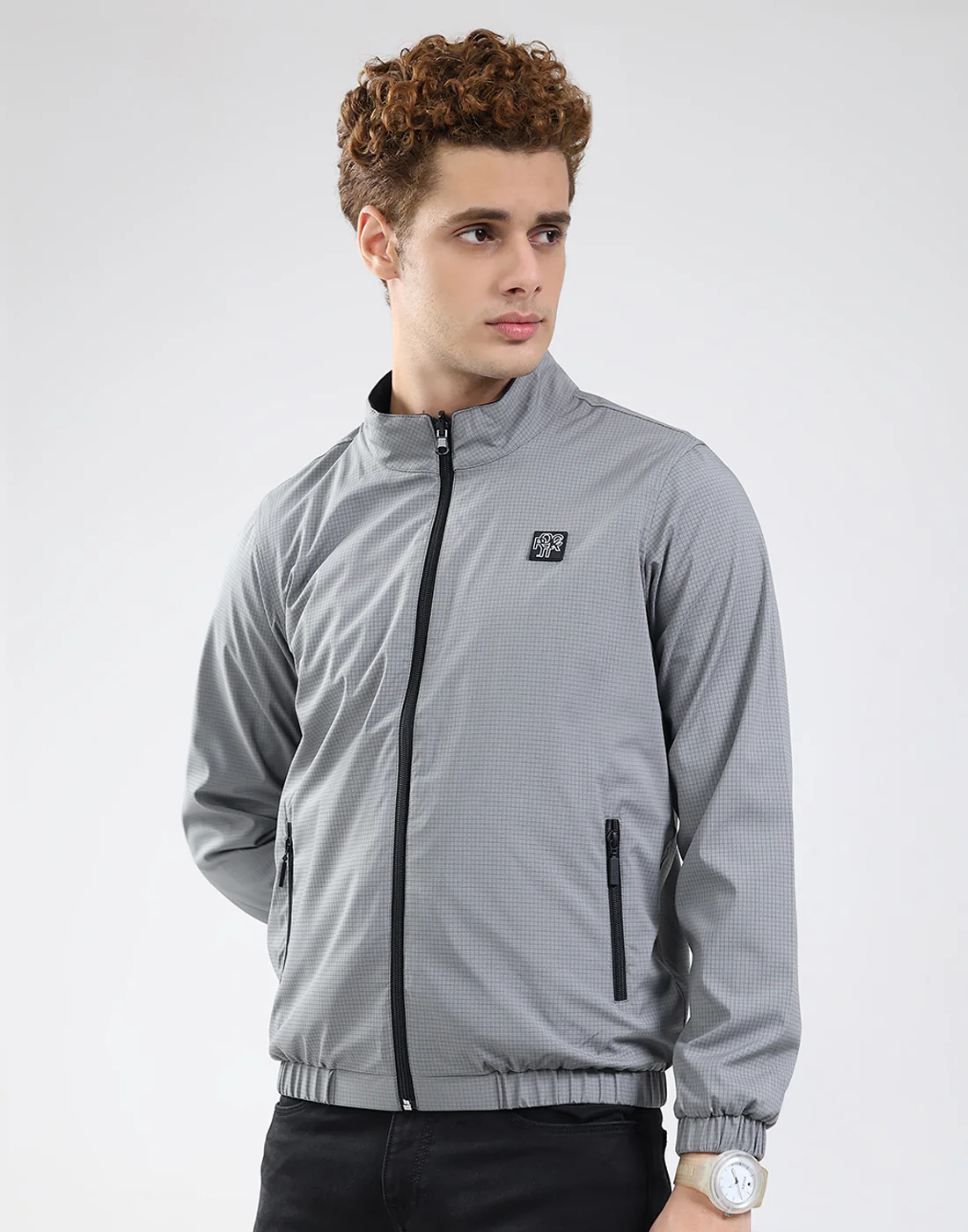 Rock.it Men Grey Solid Mock Neck Full Sleeve Jacket - Image 4