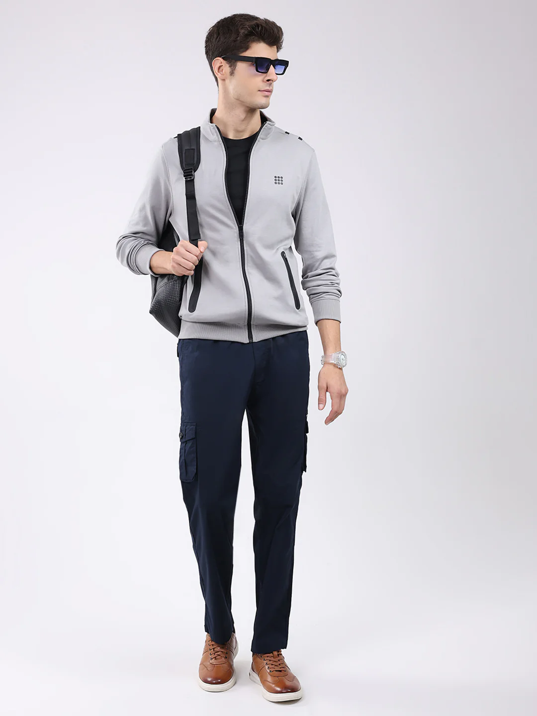 Rock.it Men Grey Solid Mock Neck Full Sleeve Sweatshirt - Image 2